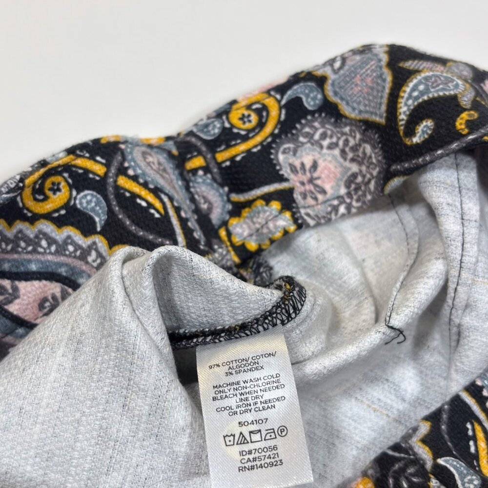 Ann Taylor Loft Black Yellow Paisley Print Cotton Pique Pencil Skirt - 2 Petite - Picture 5 of 7